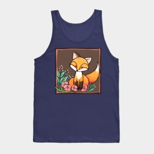 Cute Folk Art Fox With Flowers Tank Top